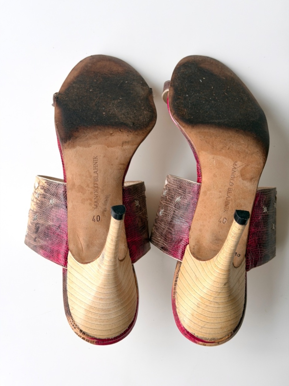 Vintage Manolo Blahnik pink croc leather slide sandals, IT 40 - Picture 8 of 9